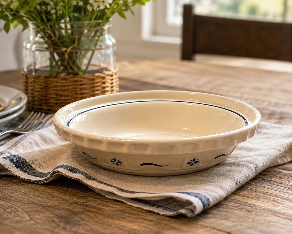 Longaberger Pottery Woven Traditions 10” Pie Plate Baking Dish ~ Heritage Blue